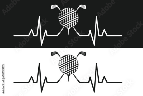 Golf With Pulse, Heart Beat, Golf Lover, Vector, Golf Love Vector, vector, Golf ball,  silhouette, Sports silhouette