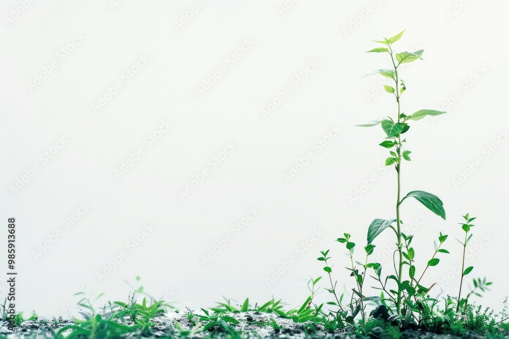 Young plant emerging from soil, natural environment