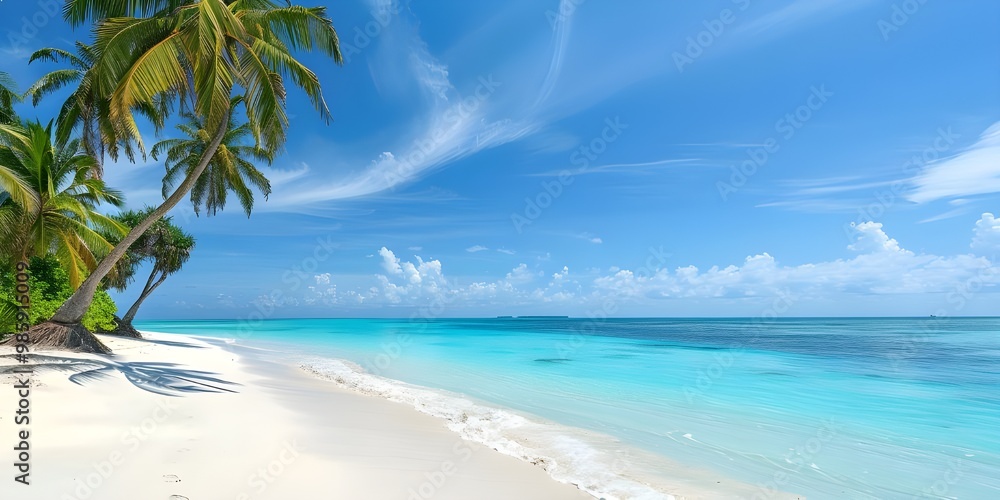 Fototapeta premium Serene Beach Scene with Gentle Waves and Blue Sky