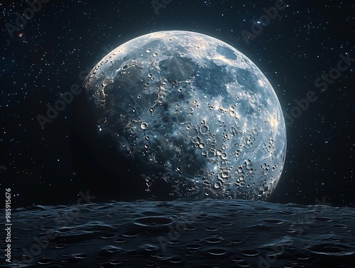 Detailed moon texture the night sky with visible craters and a soft glow providing a serene lunar scene perfect for space or nightthemed backgrounds photo