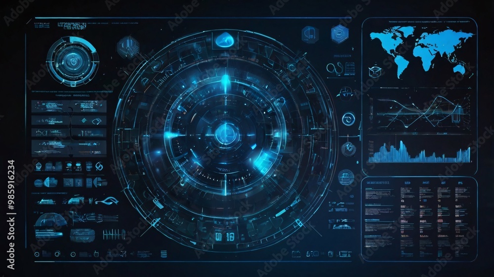 A futuristic digital interface with holographic data displays A futuristic digital interface with holographic data displays