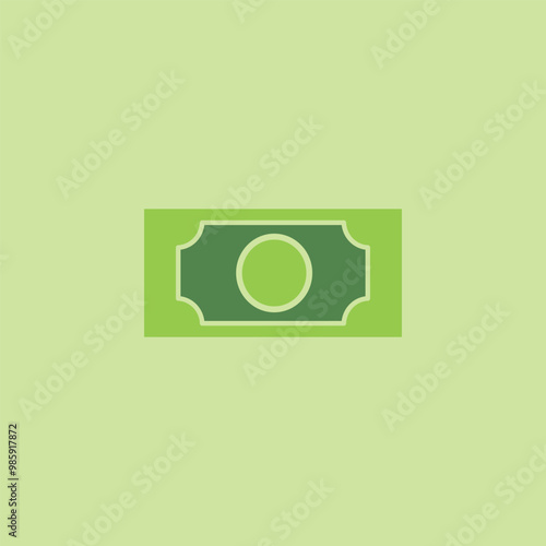 Green paper currency with simple design on a minimalist background