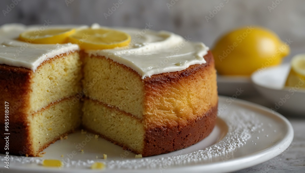 Close-up of a homemade lemon cake. Close-up of a homemade lemon cake.