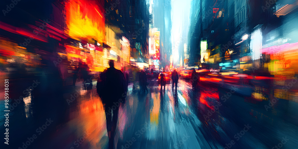 Sharp outlines contrasted against a blur of color.


