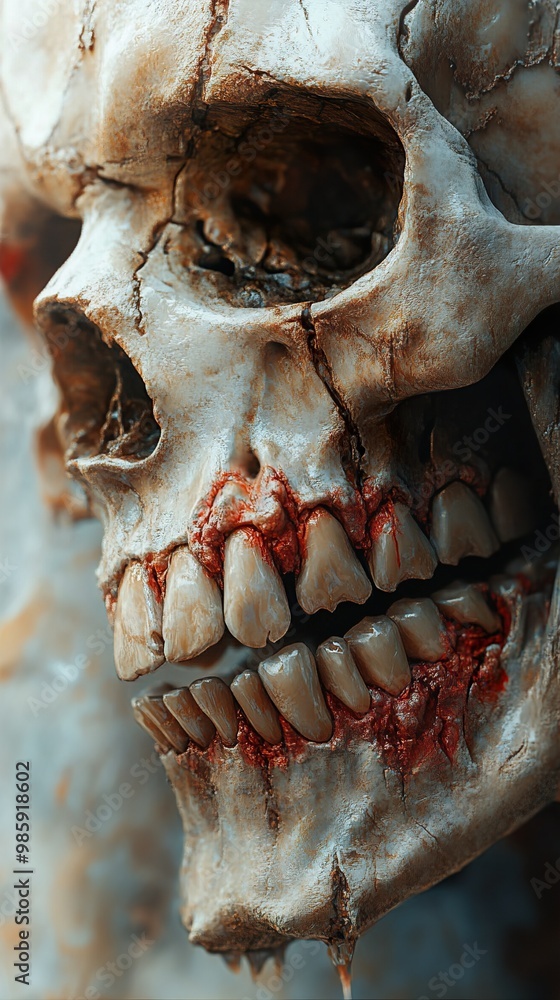 Close-up of a Decaying Skull with Blood and Teeth Close-up of a Decaying Skull with Blood and Teeth