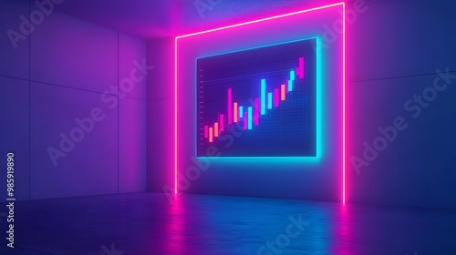 Futuristic CEO Presenting Holographic Chart in Cyberpunk Boardroom with Neon Lights.