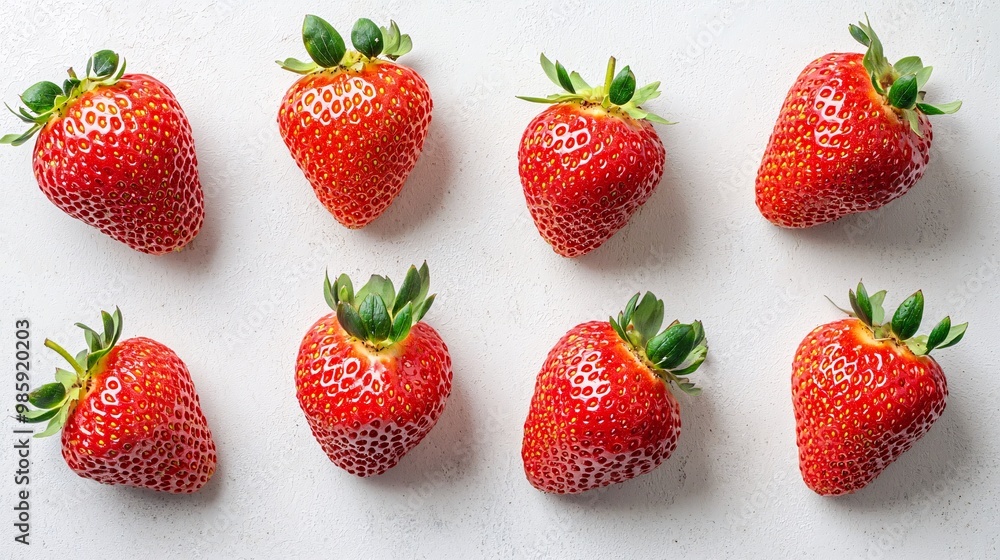 Freshly Arranged Strawberries on White Surface Freshly Arranged Strawberries on White Surface