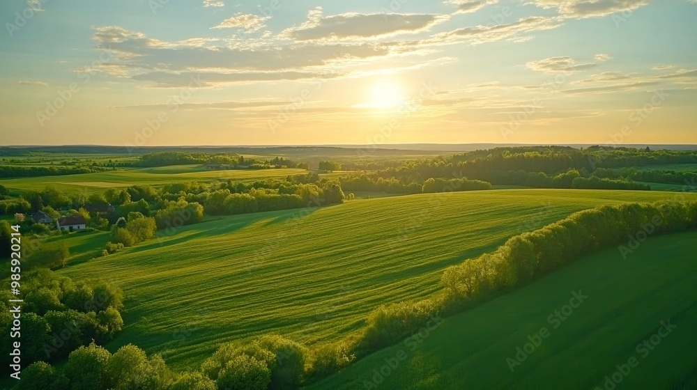 Fototapeta premium landscape green field sunlight beautiful