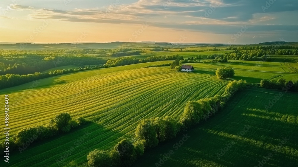 Naklejka premium landscape green field sunlight beautiful