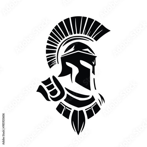 Spartan warrior black and white vector illustration for tattoo or t-shirt design.
