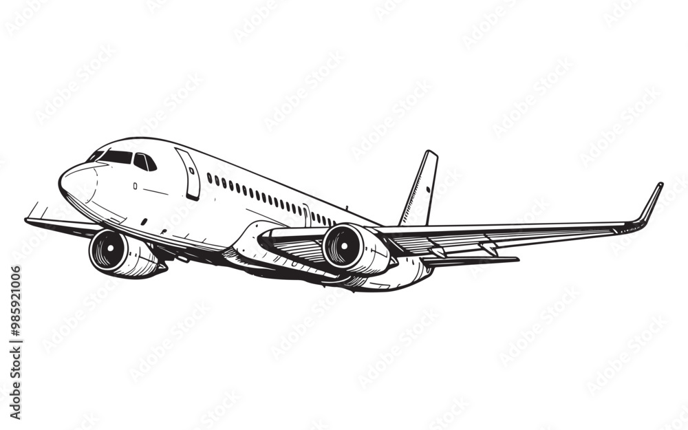Airplane sketch vector illustration isolated on white background. Side view. Airplane sketch vector illustration isolated on white background. Side view.