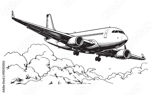 Airplane sketch vector illustration isolated on white background. Side view.
