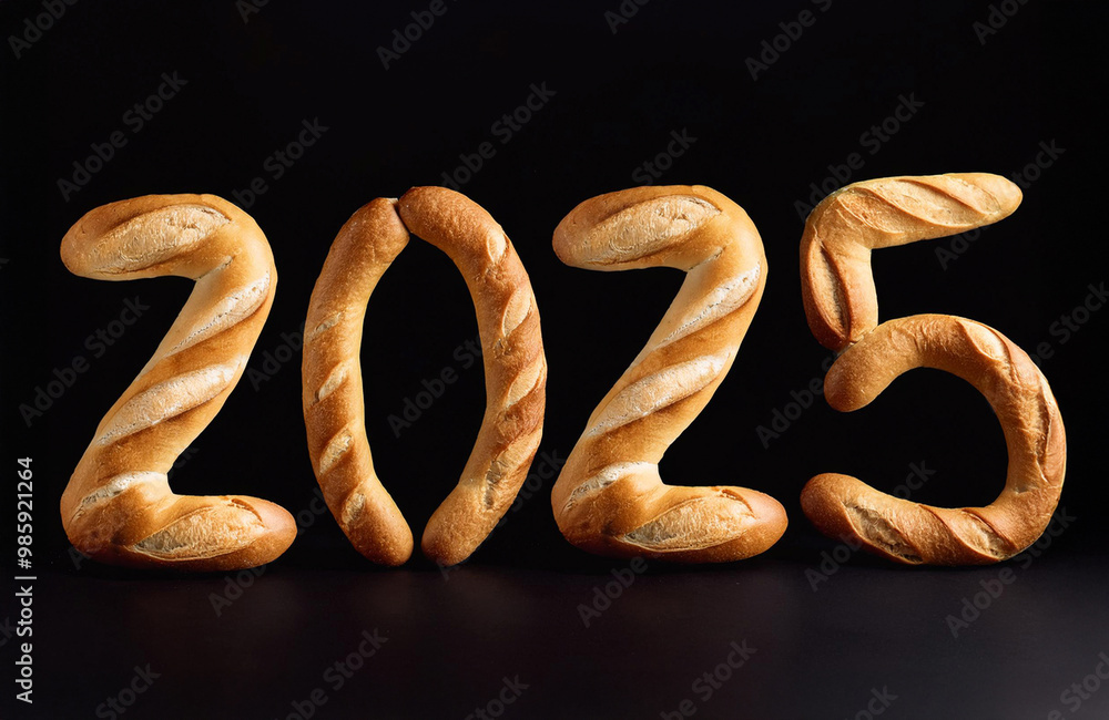 Baguette bread isolated. featuring Baguette bread arranged to form the numbers Baguette bread isolated. featuring Baguette bread arranged to form the numbers
