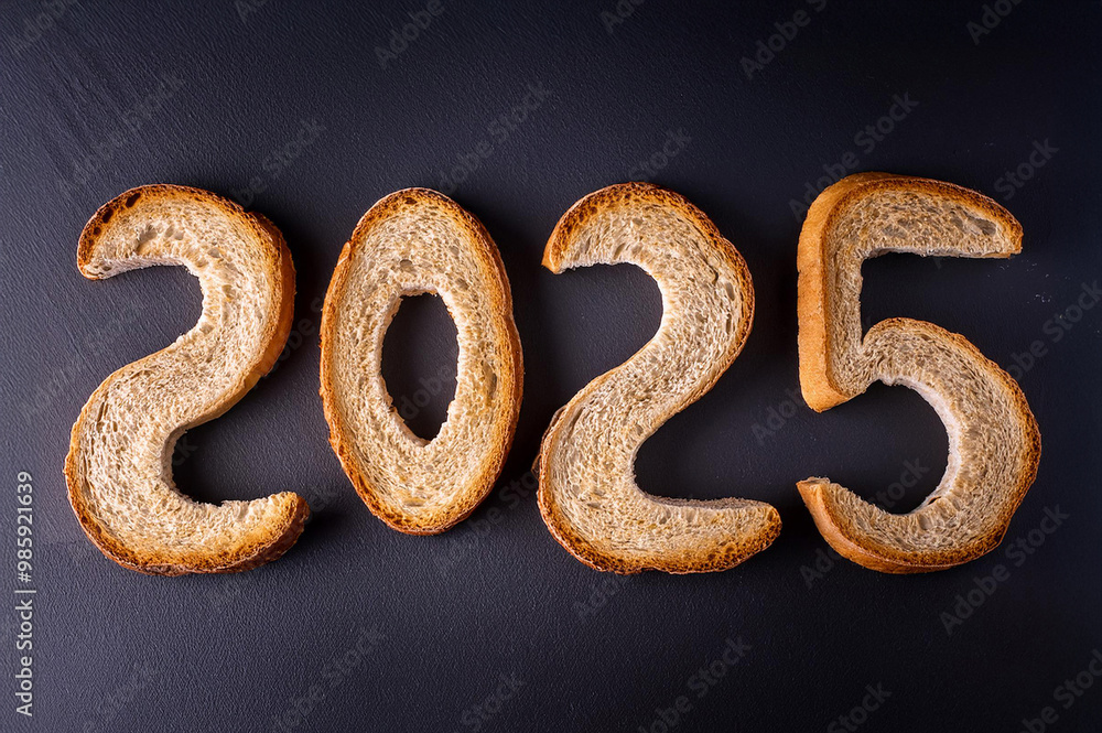 Obraz premium Baguettes and sliced ​​toast isolated. Baguettes and sliced ​​toast breads arranged to form the numbers 