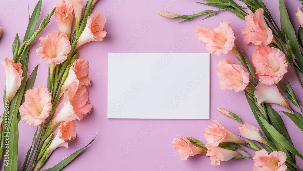 Gladioli and blank paper card Gladioli and blank paper card
