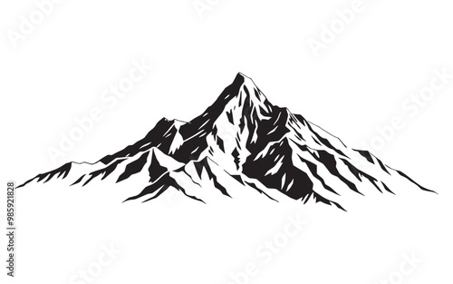 Mountain peak silhouette isolated on white background. Vector illustration.