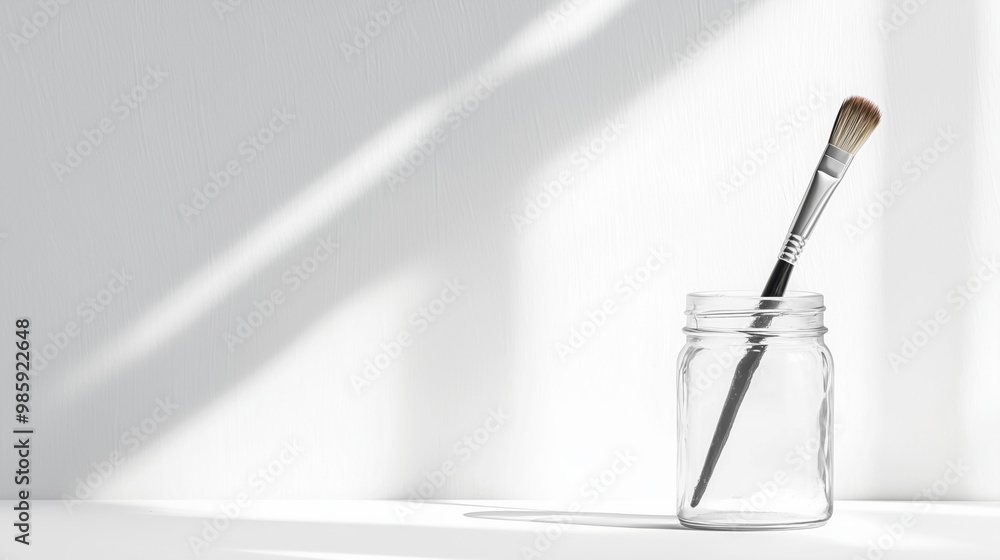 Naklejka premium Minimalist Paintbrush in Glass Jar with Sunlight