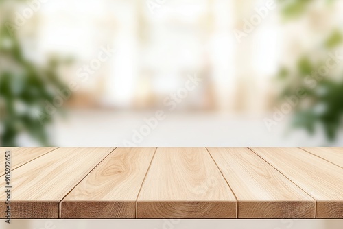 Table and blur background, Wooden counter over blur bokeh light background