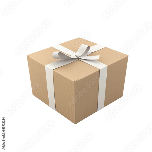 A beautifully wrapped gift box with a white ribbon, perfect for celebrations, holidays, and special occasions., isolated on a transparent background.