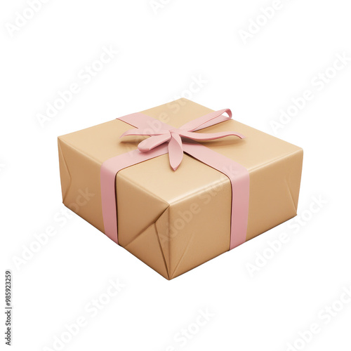 A beautifully wrapped gift box with a soft pink ribbon, perfect for celebrations and special occasions., isolated on a transparent background.