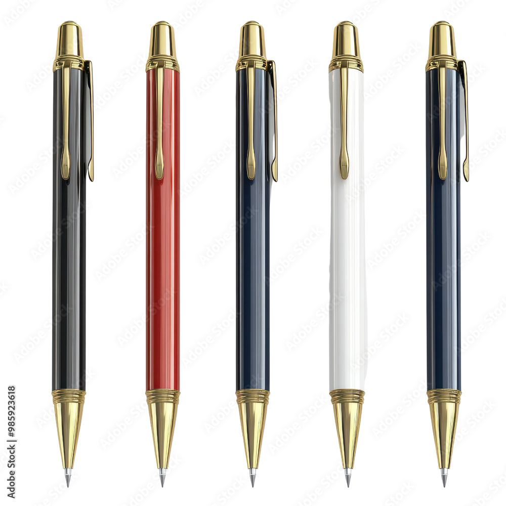 A collection of elegant pens in various colors, perfect for writing and office use. Enhance your desk with style and functionality., isolated on a transparent background. A collection of elegant pens in various colors, perfect for writing and office use. Enhance your desk with style and functionality., isolated on a transparent background.