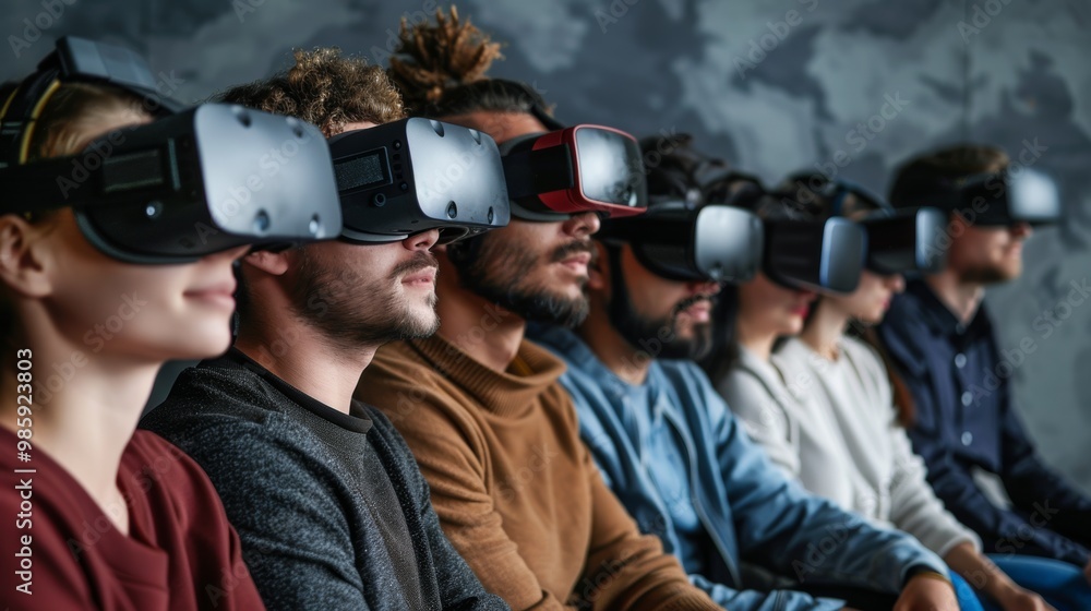 Virtual Reality Headsets Used by Group of Professionals for Futuristic Technology and Business Applications Virtual Reality Headsets Used by Group of Professionals for Futuristic Technology and Business Applications