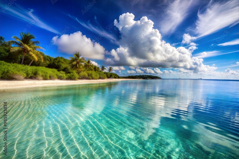Fototapeta premium Tropical beach with white sand turquoise water and palm trees