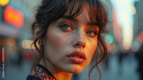 Vibrant City Portraits of Beautiful Models with Dreamy Expressions and Natural Beauty in Soft Golden Hour Lighting