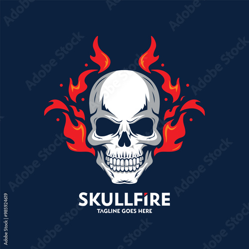 Skull and fire mascot logo design