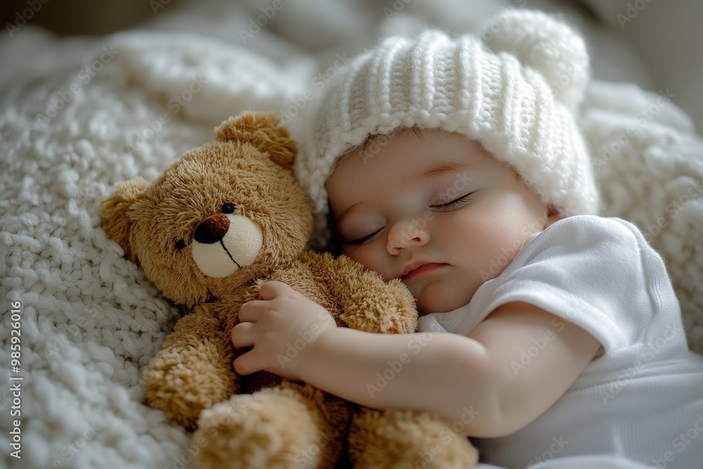 Sleeping Baby with a Teddy Bear Sleeping Baby with a Teddy Bear
