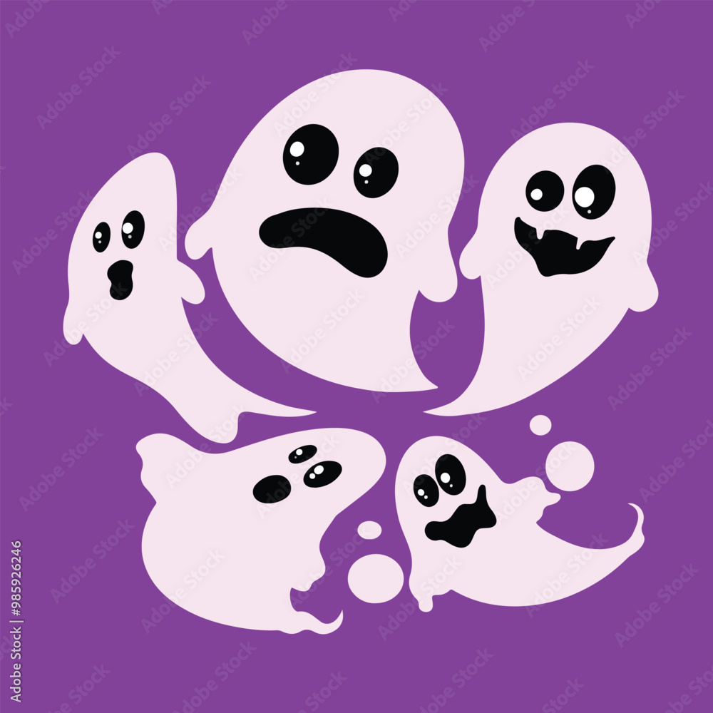 Obraz premium set of cute monster ghost halloween 