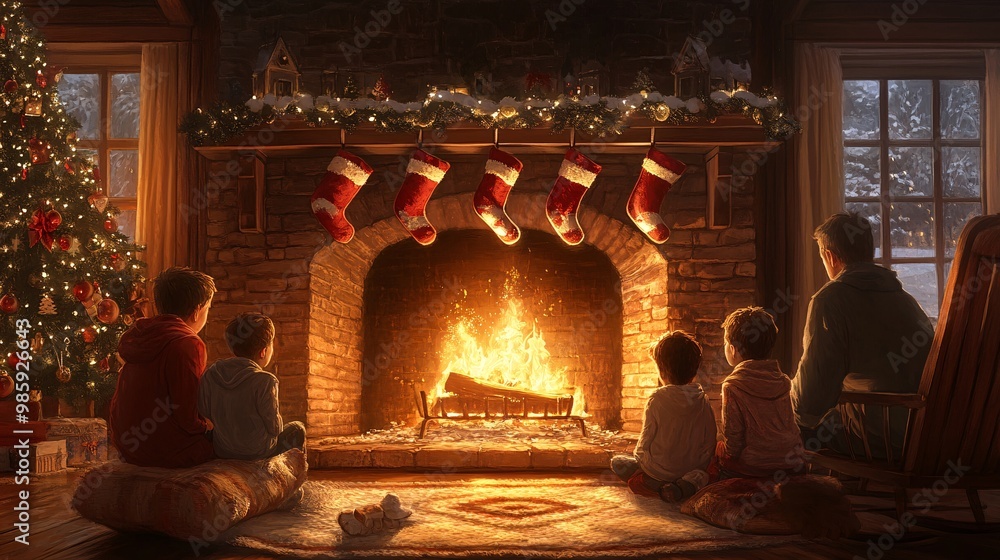 Cozy Family Christmas by the Fireplace Cozy Family Christmas by the Fireplace