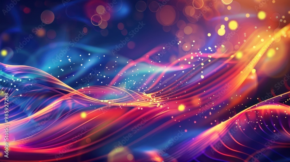 Obraz premium Abstract Wavy Lines with Glowing Particles