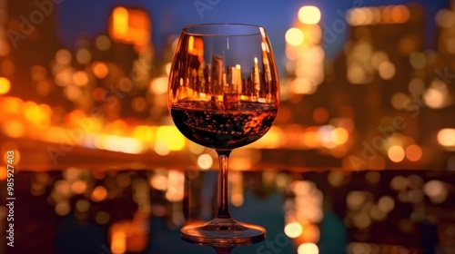 Cityscape Reflected in a Wine Glass