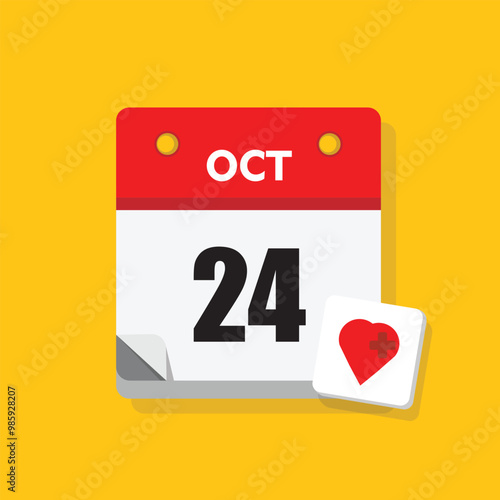 calender icon, 24 october icon with yellow background