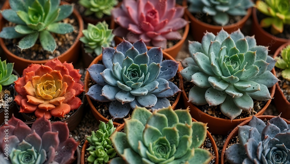 Colorful succulents in various shapes. Colorful succulents in various shapes.