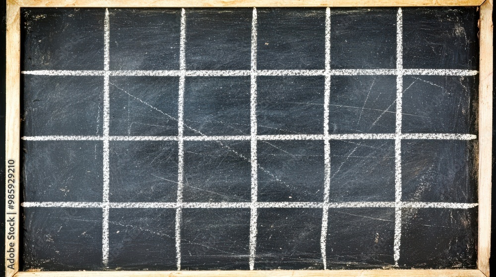 A weathered chalkboard with a grid pattern drawn in white chalk, inviting creativity and learning. A weathered chalkboard with a grid pattern drawn in white chalk, inviting creativity and learning.