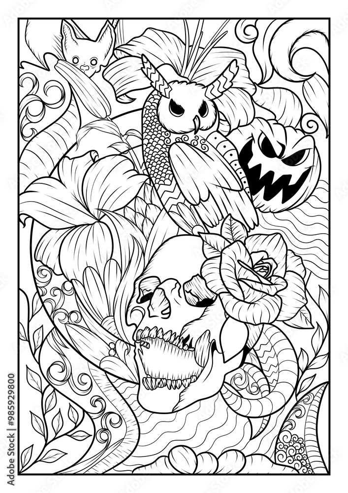 Obraz premium Line art halloween black and white for adults for fun and enjoy it