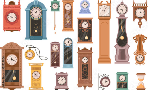 set of retro clocks, vintage pocket watch vector illustration