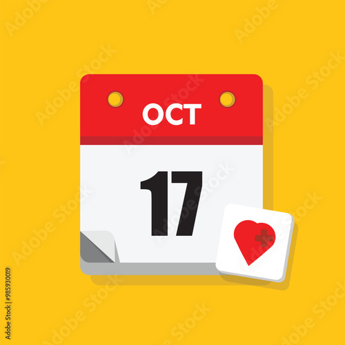 calender icon, 17 october icon with yellow background