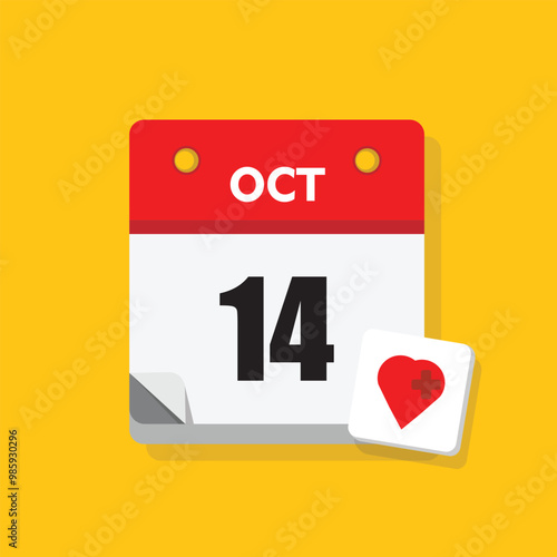 calender icon, 14 october icon with yellow background