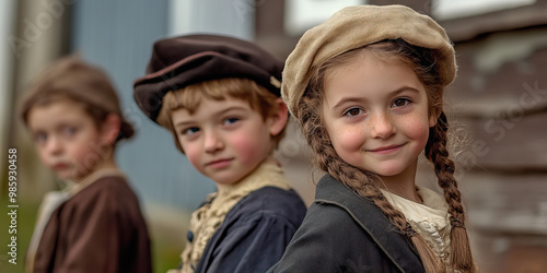 Historic Sites Come Alive: Young historians explore a colonial village, dressed in period costumes.