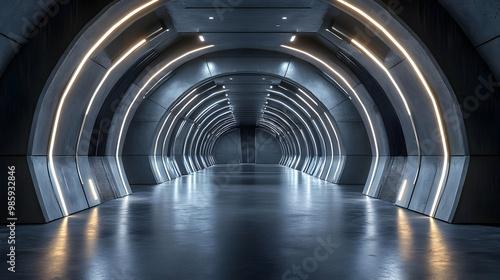 Futuristic Tunnel with Neon Lights 3D Illustration