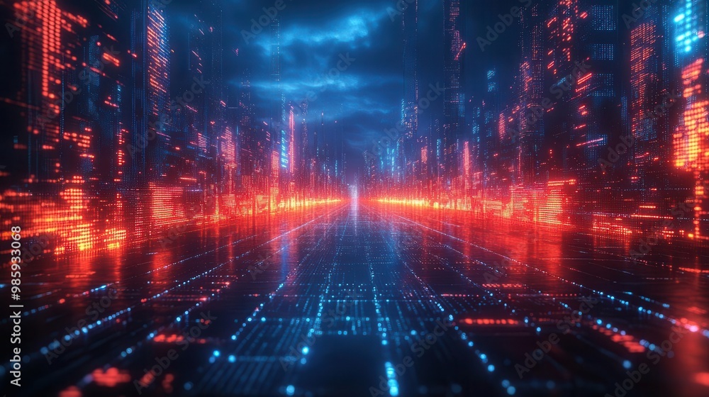 futuristic data visualization neon blue grid lines floating holographic charts abstract representations of ai and analytics sleek minimalist design futuristic data visualization neon blue grid lines floating holographic charts abstract representations of ai and analytics sleek minimalist design