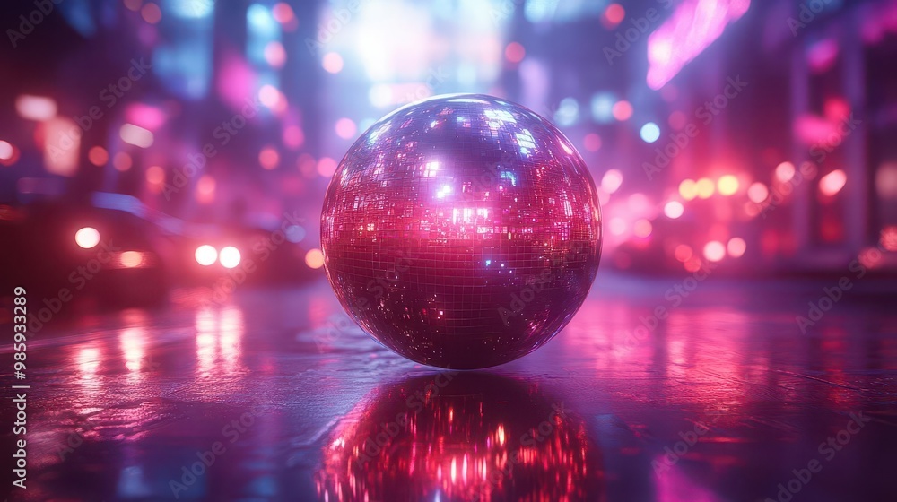 futuristic disco ball suspended in zero gravity surrounded by swirling neon lights and holographic projections reflective surface fractures light into dazzling patterns cyberpunk aesthetic futuristic disco ball suspended in zero gravity surrounded by swirling neon lights and holographic projections reflective surface fractures light into dazzling patterns cyberpunk aesthetic