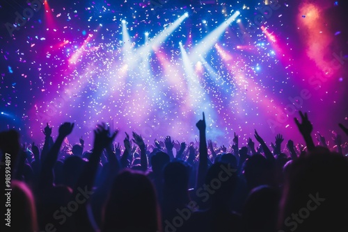 Wallpaper Mural Silhouettes of a Crowd Celebrating with Confetti Torontodigital.ca