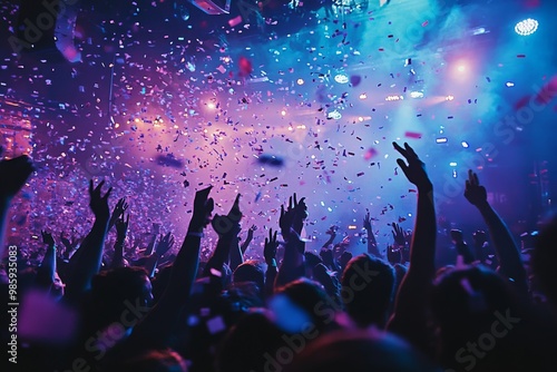 Wallpaper Mural A Crowd of People at a Concert, Silhouetted Against a Stage Lit by Purple and Blue Lights Torontodigital.ca