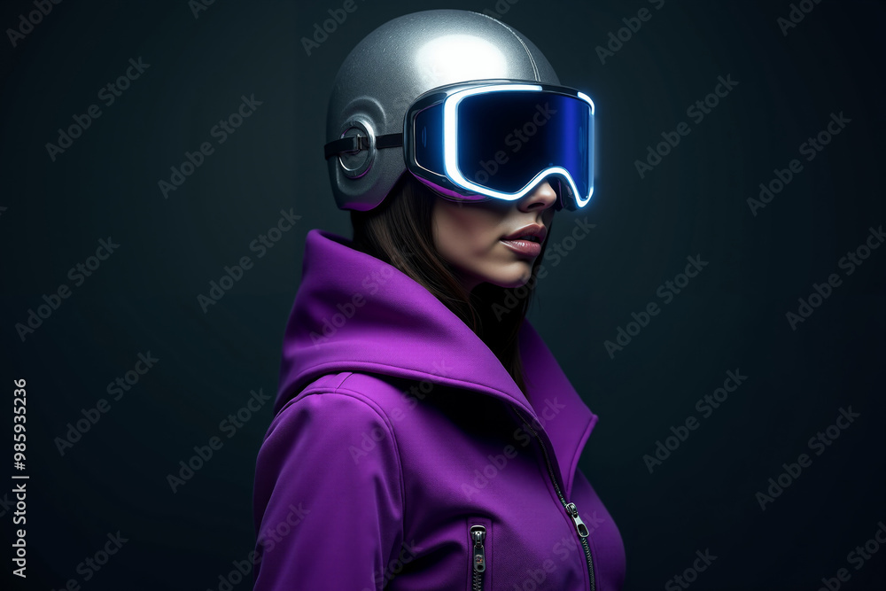 person with helmet, glasses and coat jacket on black background generative AI person with helmet, glasses and coat jacket on black background generative AI