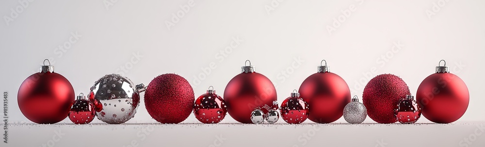 Three-dimensional rendering of red and silver Christmas baubles Three-dimensional rendering of red and silver Christmas baubles