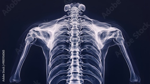 A Transparent X-Ray Image of the Human Torso Showing Ribs and Spine photo